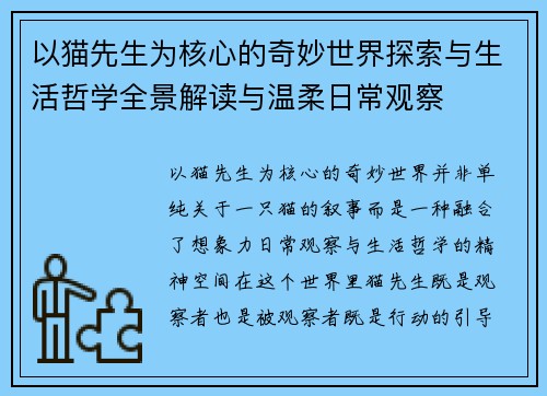 以猫先生为核心的奇妙世界探索与生活哲学全景解读与温柔日常观察